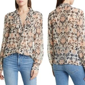 Paige Jodelle Floral Silk Blouse, White Multi, size XL NWT